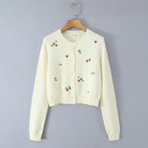 Embroidery Flower Knit Button Cardigan